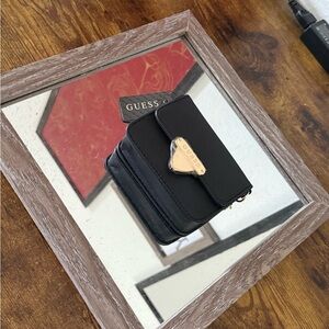 GUESS Black Card Holder with Gold Accent